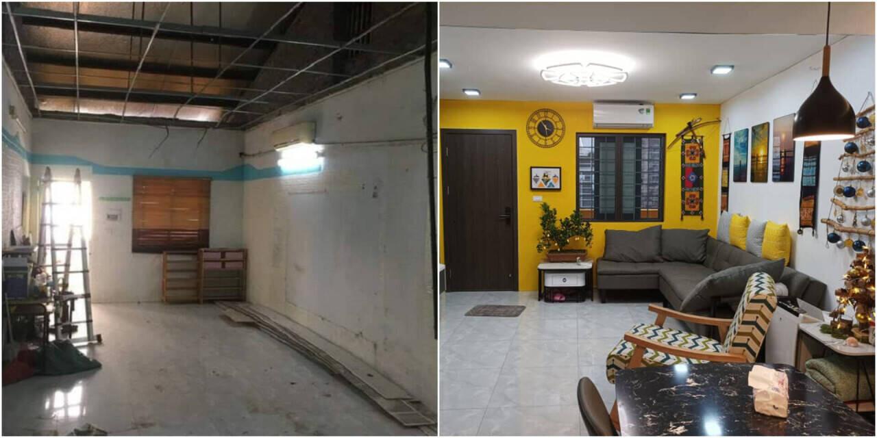Hình ảnh trước và sau cải tạo, biến ngôi nhà cũ xuống cấp thành không gian hiện đại (Nguồn: Internet)