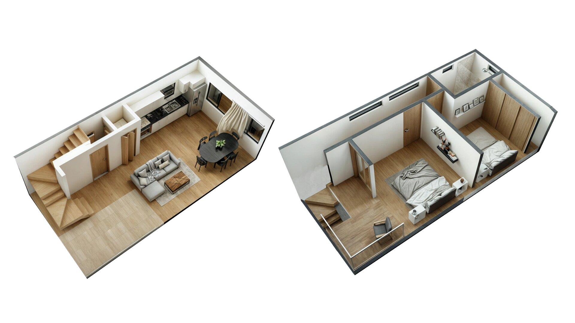 Mặt bằng khoa học giúp tận dụng tối đa diện tích 75m² mỗi tầng.