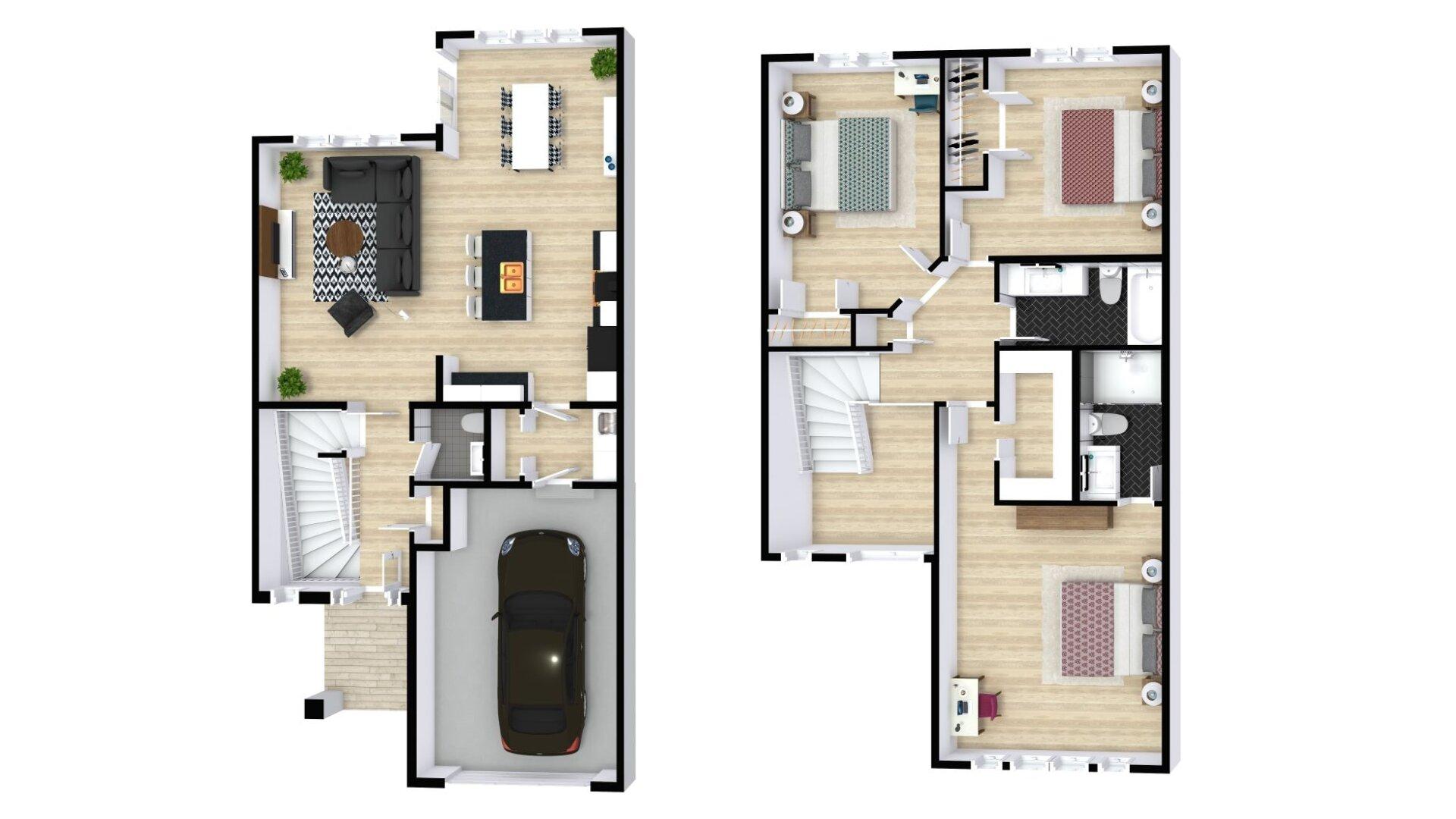 Mặt bằng nhà ống 5x15m có gara để xe phía trước tiện lợi