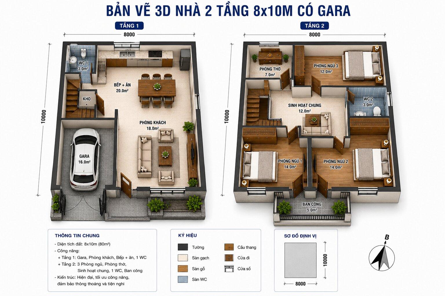 Bản vẽ phối cảnh 3D bóc mái chi tiết lối đi từ gara vào phòng khách