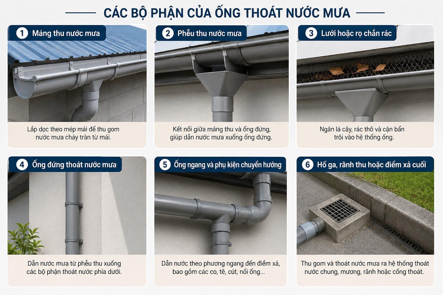 Các bộ phận của hệ thống ống thoát nước mưa