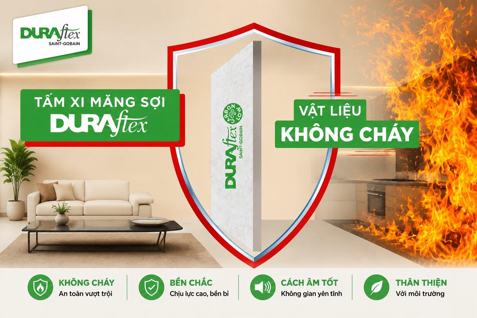 Tấm xi măng sợi Duraflex vật liệu không cháy