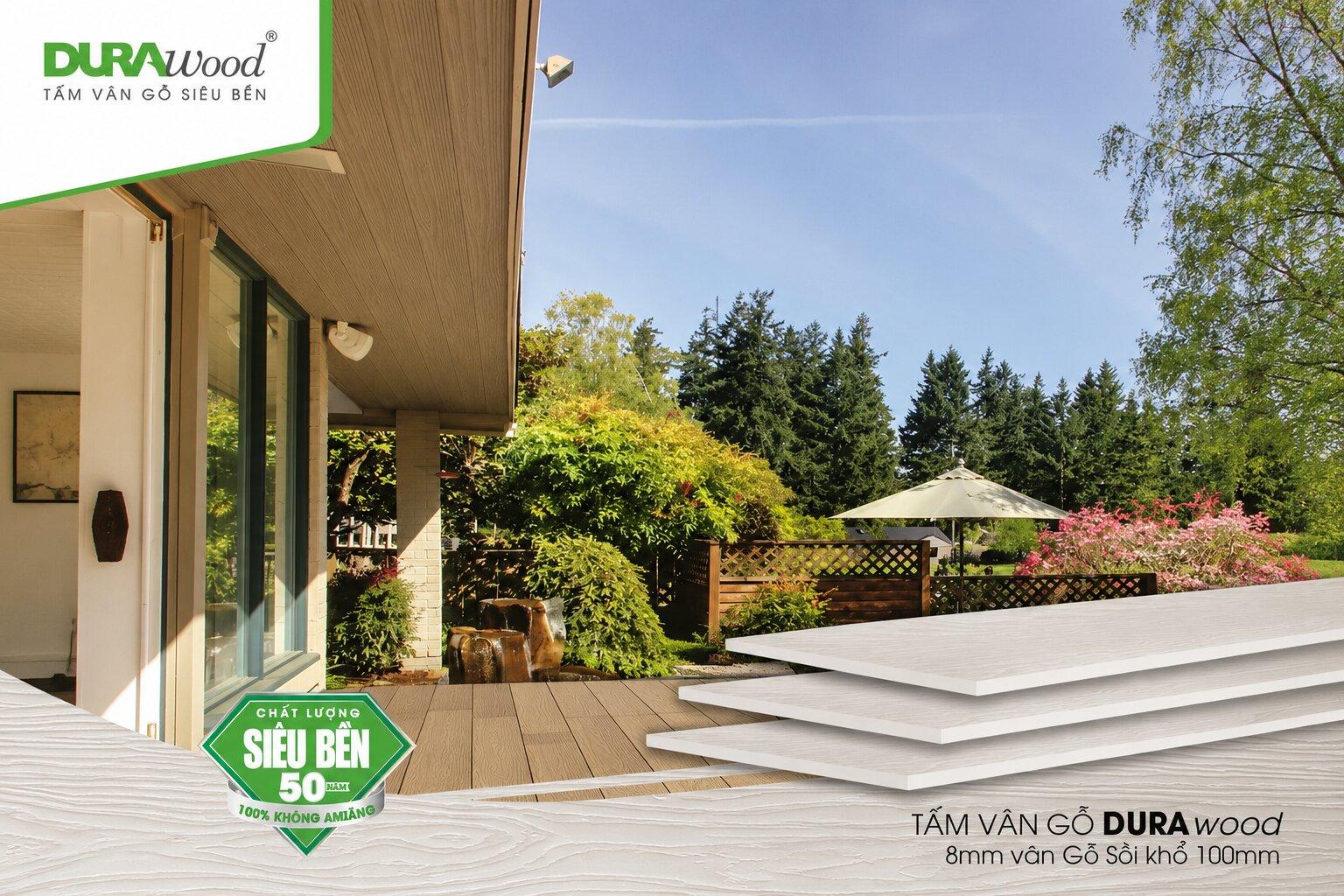 Tấm xi măng vân gỗ DURAwood Low Carbon vân gỗ sồi ứng dụng trang trí và che nắng mặt tiền nhà