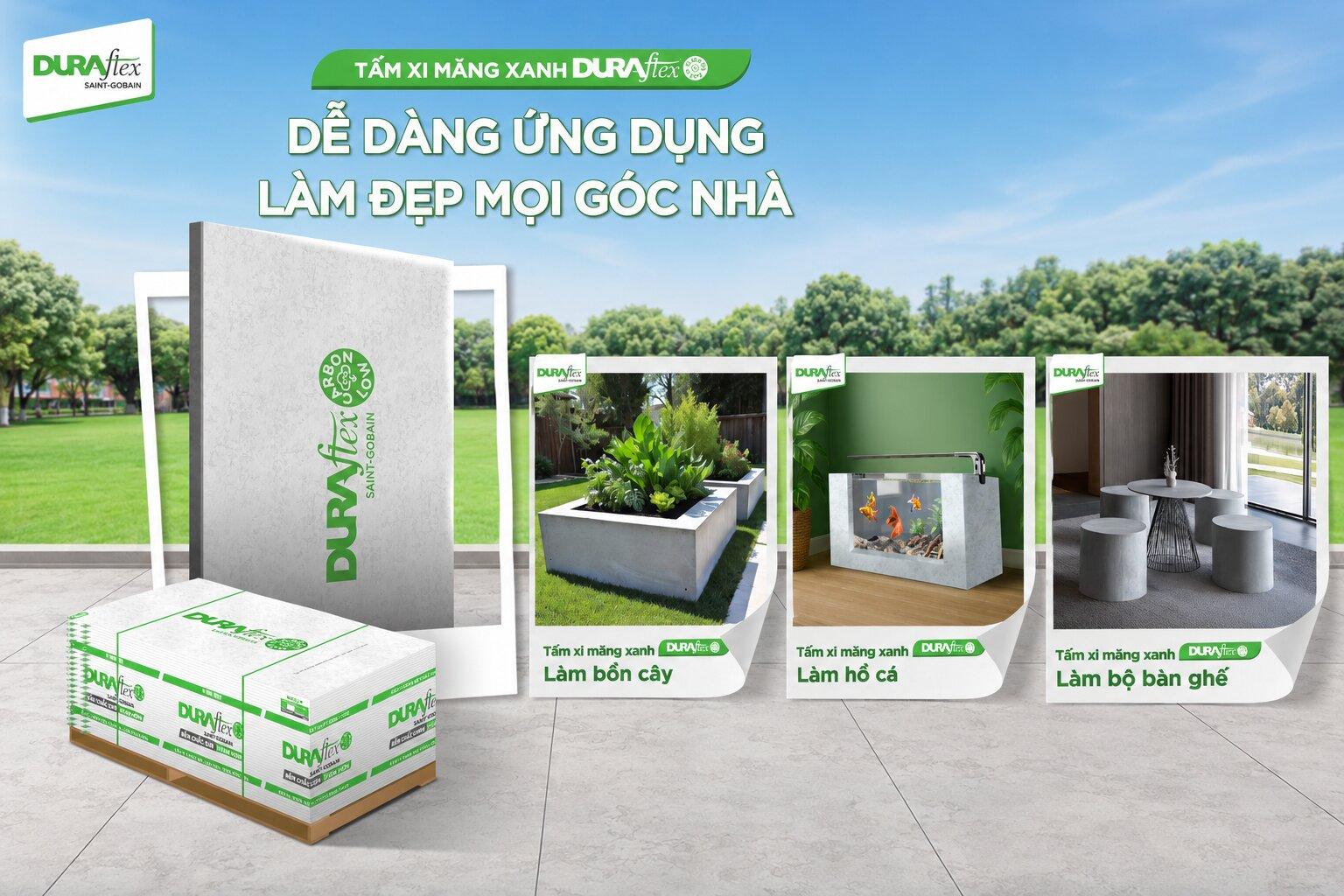 Tấm xi măng xanh Duraflex dễ dàng ứng dụng mọi góc nhà