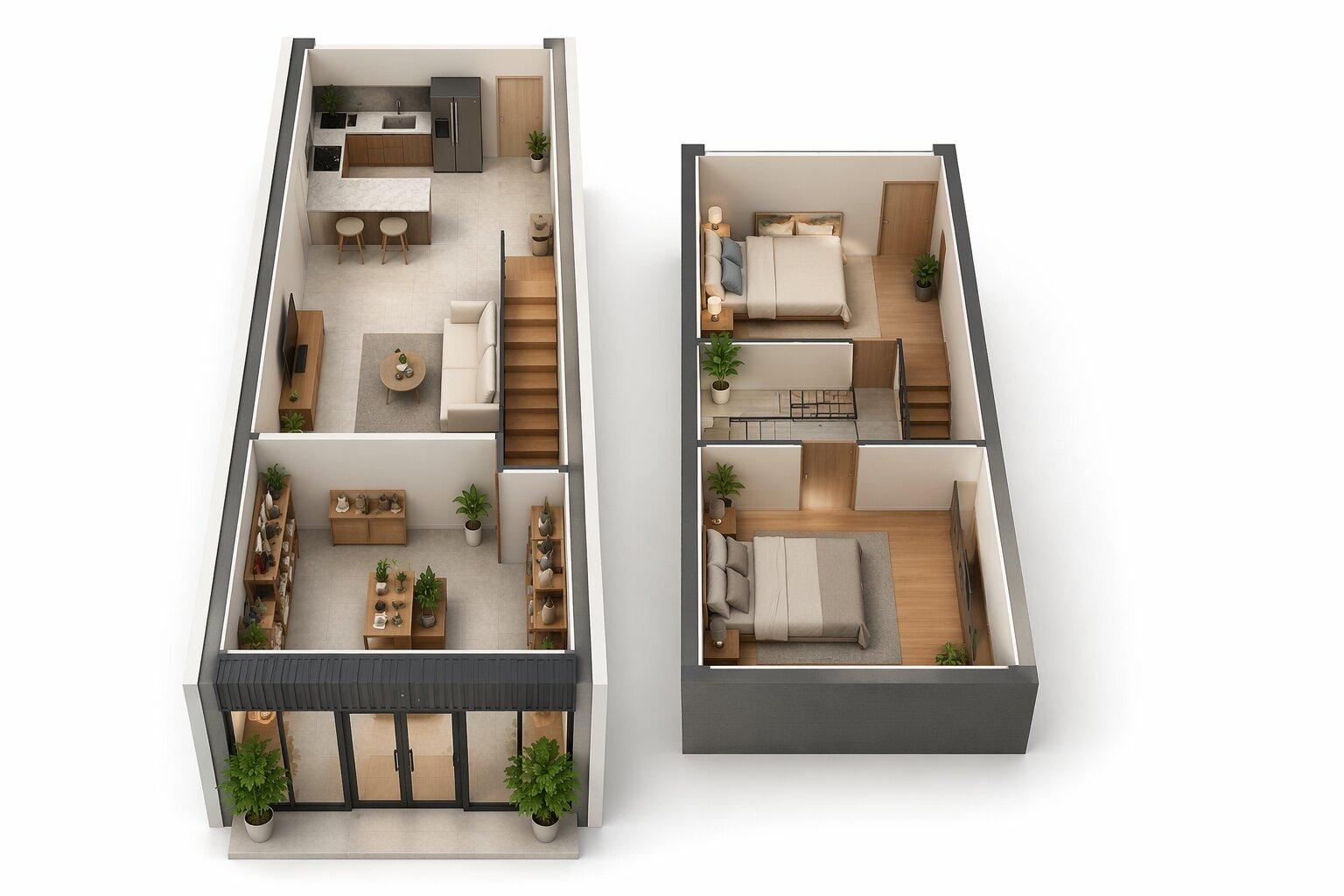 Mẫu nhà cấp 4 gác lửng kết hợp cửa hàng nhỏ phía trước
