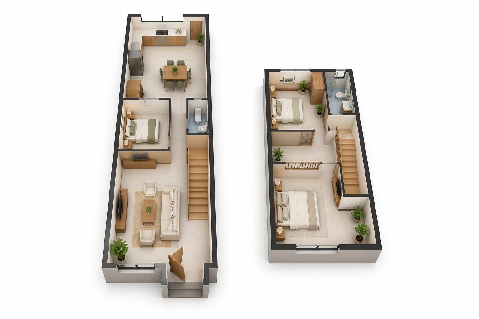 Bản vẽ bố trí 3 phòng ngủ trong nhà cấp 4 gác lửng 6x20m