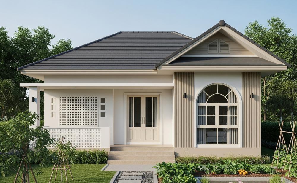 Mẫu nhà cấp 4 gác lửng 5x14m mái Thái hiện đại với mặt tiền thanh thoát
