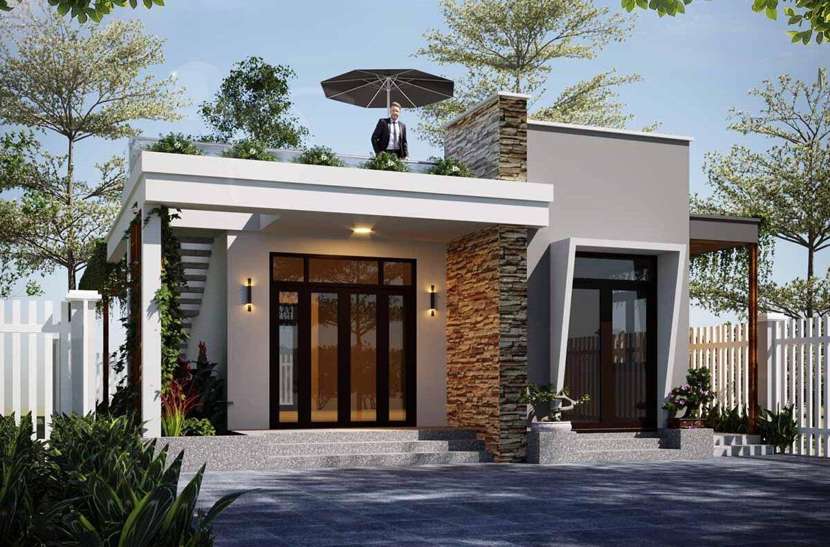 Mẫu villa mái bằng hiện đại tối ưu sân thượng làm không gian thư giãn ngoài trời