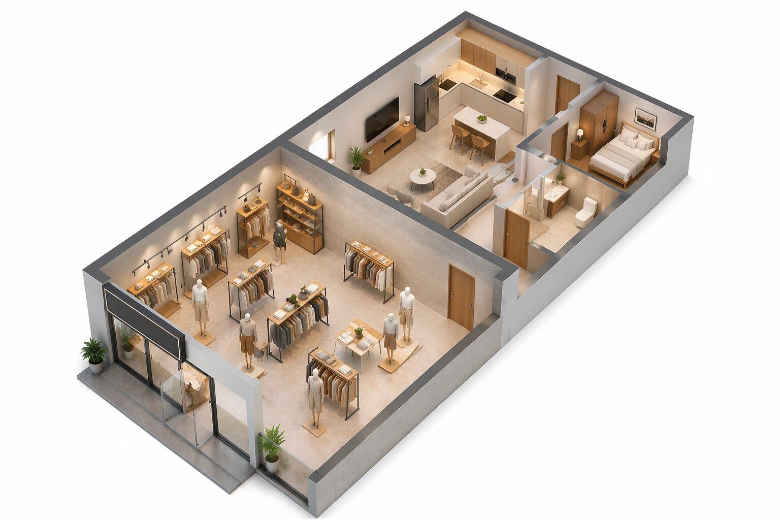 Shop thời trang kết hợp nhà ở với không gian trưng bày hiện đại
