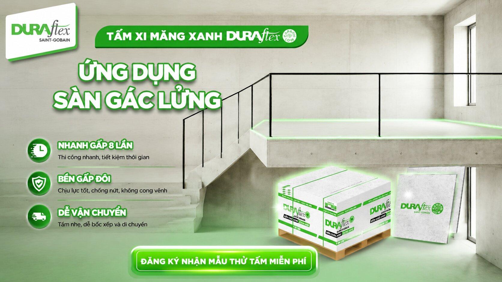 Tấm xi măng xanh Duraflex ứng dụng sàn gác lửng