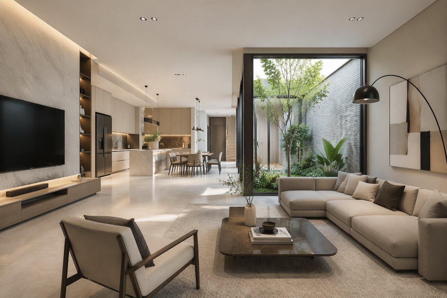 Giếng trời mang lại cảm giác rộng rãi cho ngôi nhà