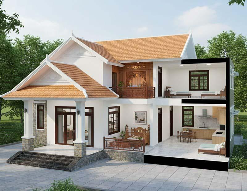 Mẫu nhà cấp 4 100m2 3 phòng ngủ 1 thờ mái Thái sang trọng