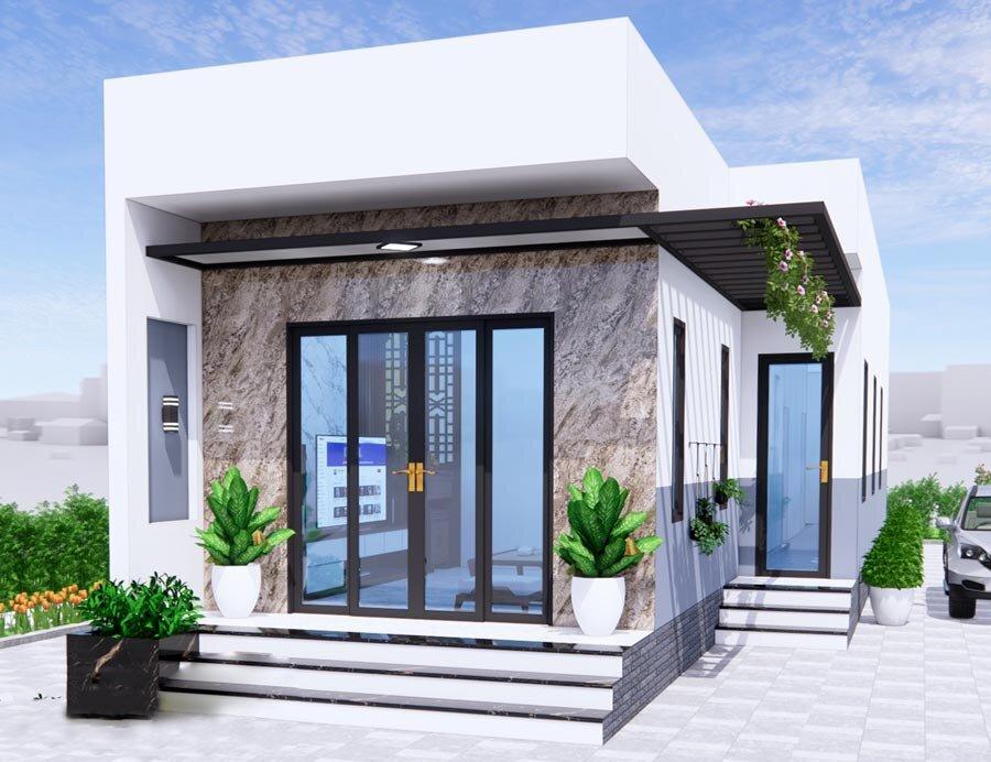 Mẫu nhà cấp 4 chữ L 4 phòng ngủ mái bằng với thiết kế tối giản, hiện đại, tối ưu không gian sống (Nguồn: Internet)