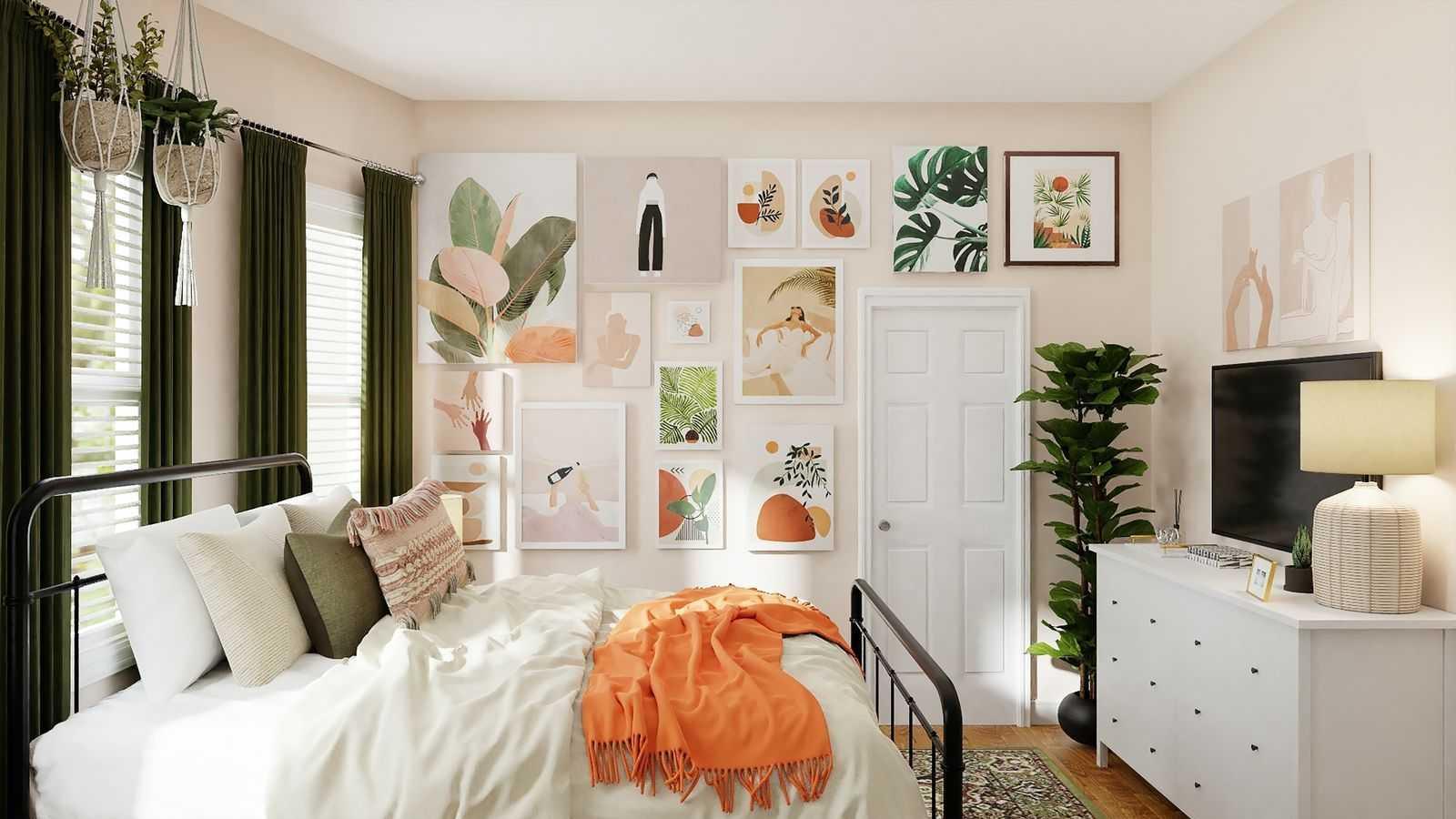 Mẫu phòng trọ tối giản tận dụng ánh sáng tự nhiên và tranh canvas trừu tượng (Nguồn: Internet).
