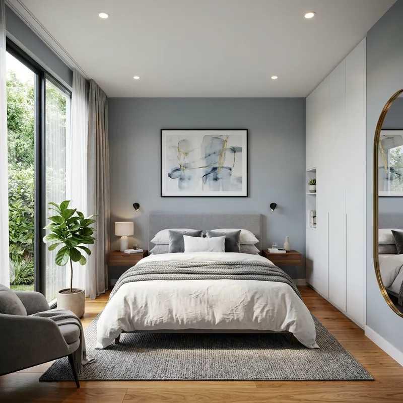 Mẫu decor phòng trọ 20m² tích hợp ghế bành thư giãn cạnh cửa sổ ban công (Nguồn: Internet).