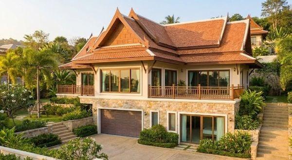 Mẫu nhà cấp 4 có tầng hầm mái Thái sang trọng
