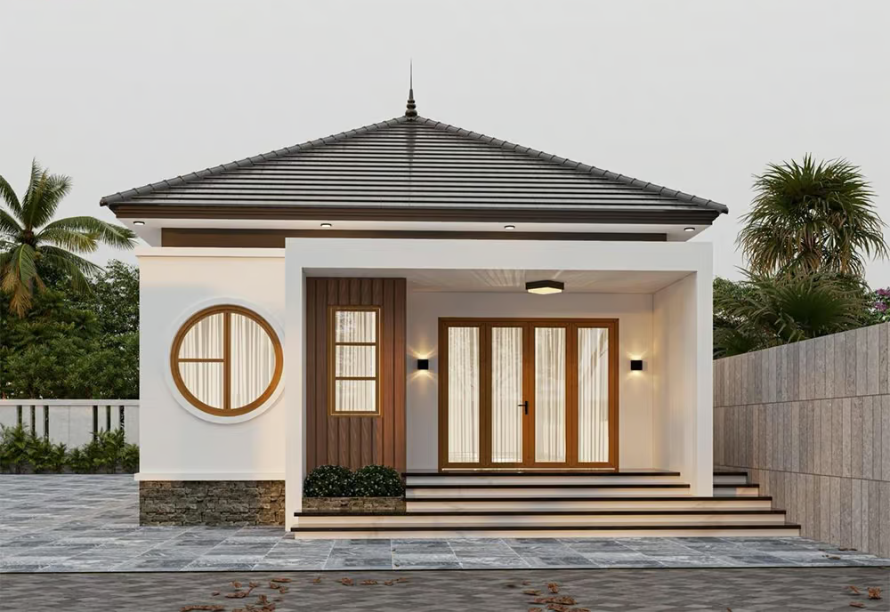 Mẫu nhà cấp 4 2 phòng ngủ kích thước 5x20 mái Nhật