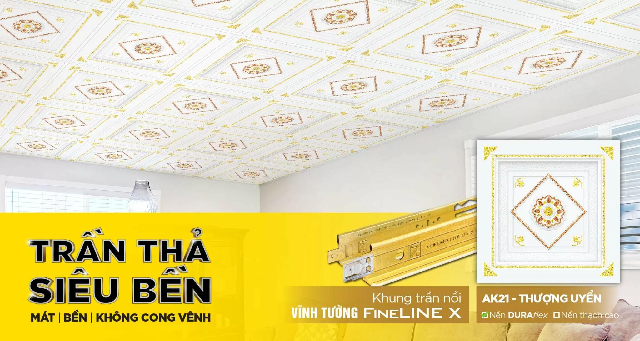 Thiết kế trần thả siêu bền với hệ khung trần nổi Vĩnh Tường và tấm thạch cao mẫu "Thượng Uyển"