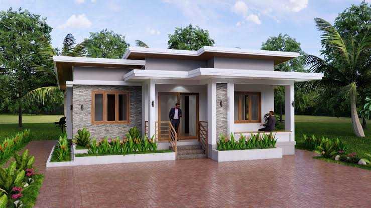 Mẫu nhà cấp 4 gác lửng 30m2 kết hợp sân trước rộng làm khu vực để xe (Nguồn: Internet)