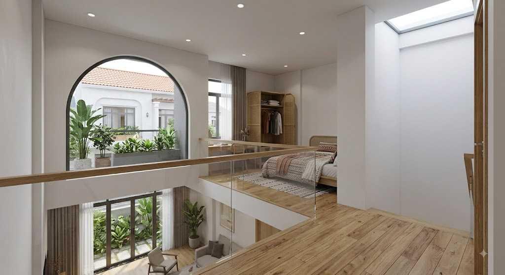 Khu vực gác lửng mang lại không gian nghỉ ngơi ấm cúng và tiện nghi