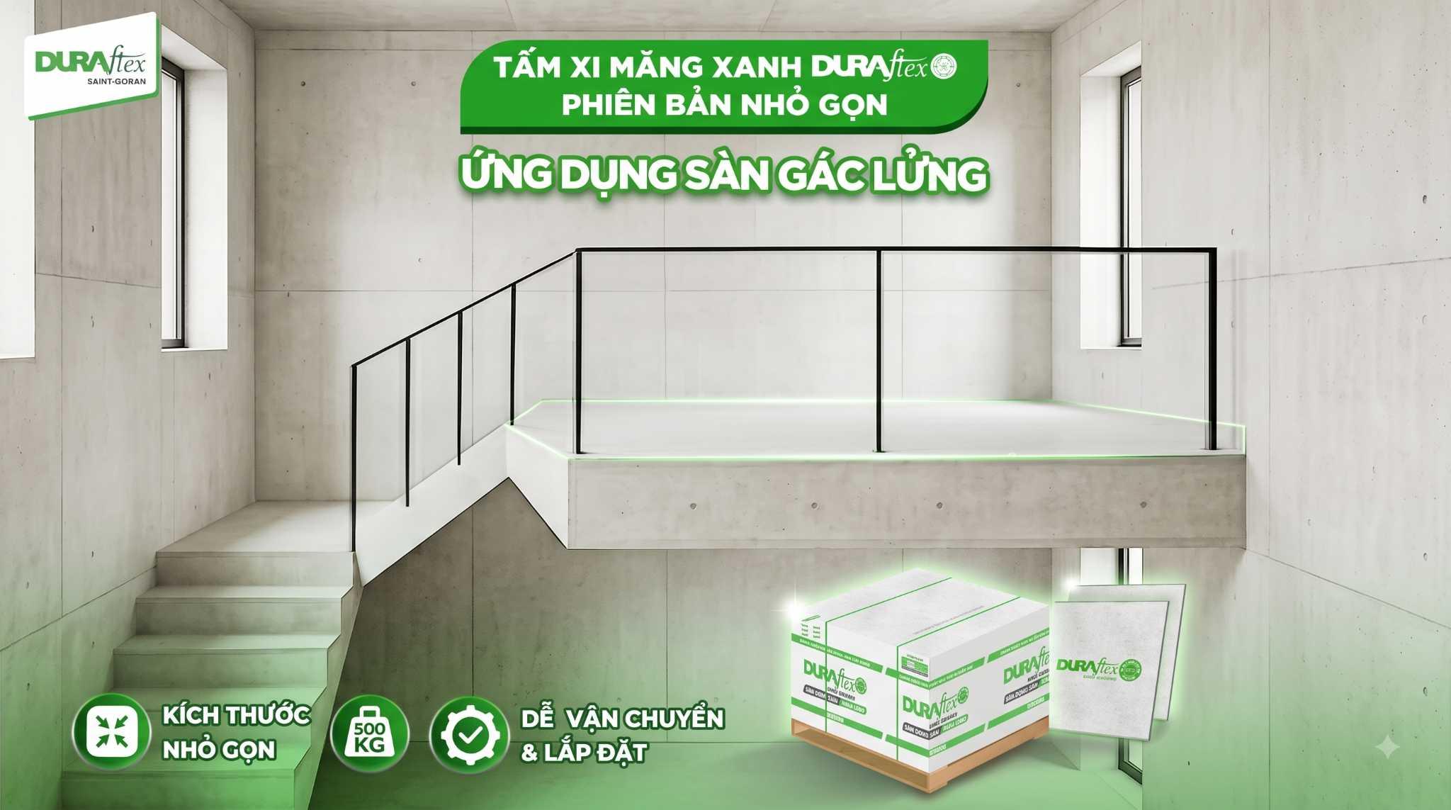 Tấm xi măng xanh Duraflex ứng dụng sàn gác lửng 