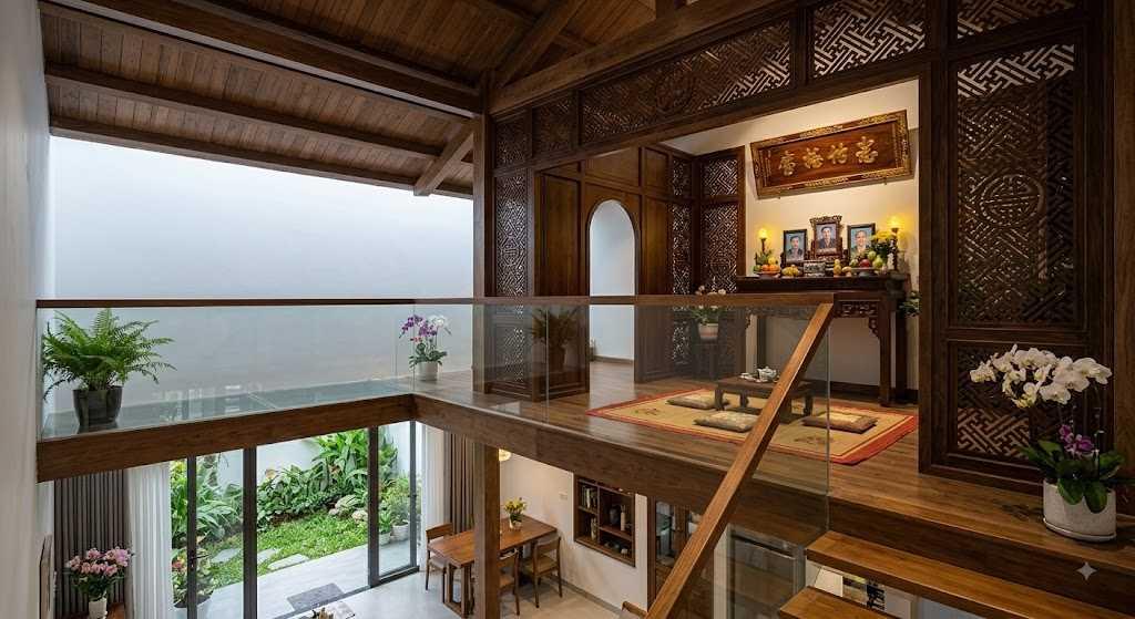 Sử dụng vách ngăn mỏng giúp khu vực thờ tự luôn thông thoáng