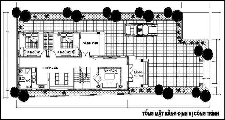 Mặt bằng tầng dưới nhà cấp 4 7x20 có gác lửng (Nguồn: Internet)