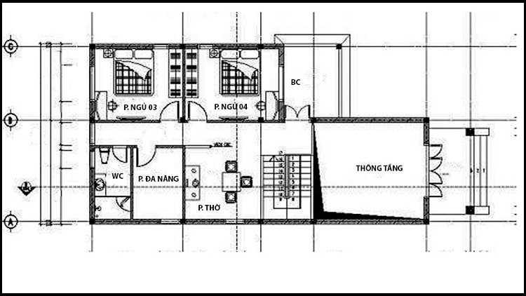 Bố trí mặt bằng gác lửng nhà cấp 4 7x20 với 2 phòng ngủ ở gác lửng (Nguồn: Internet)