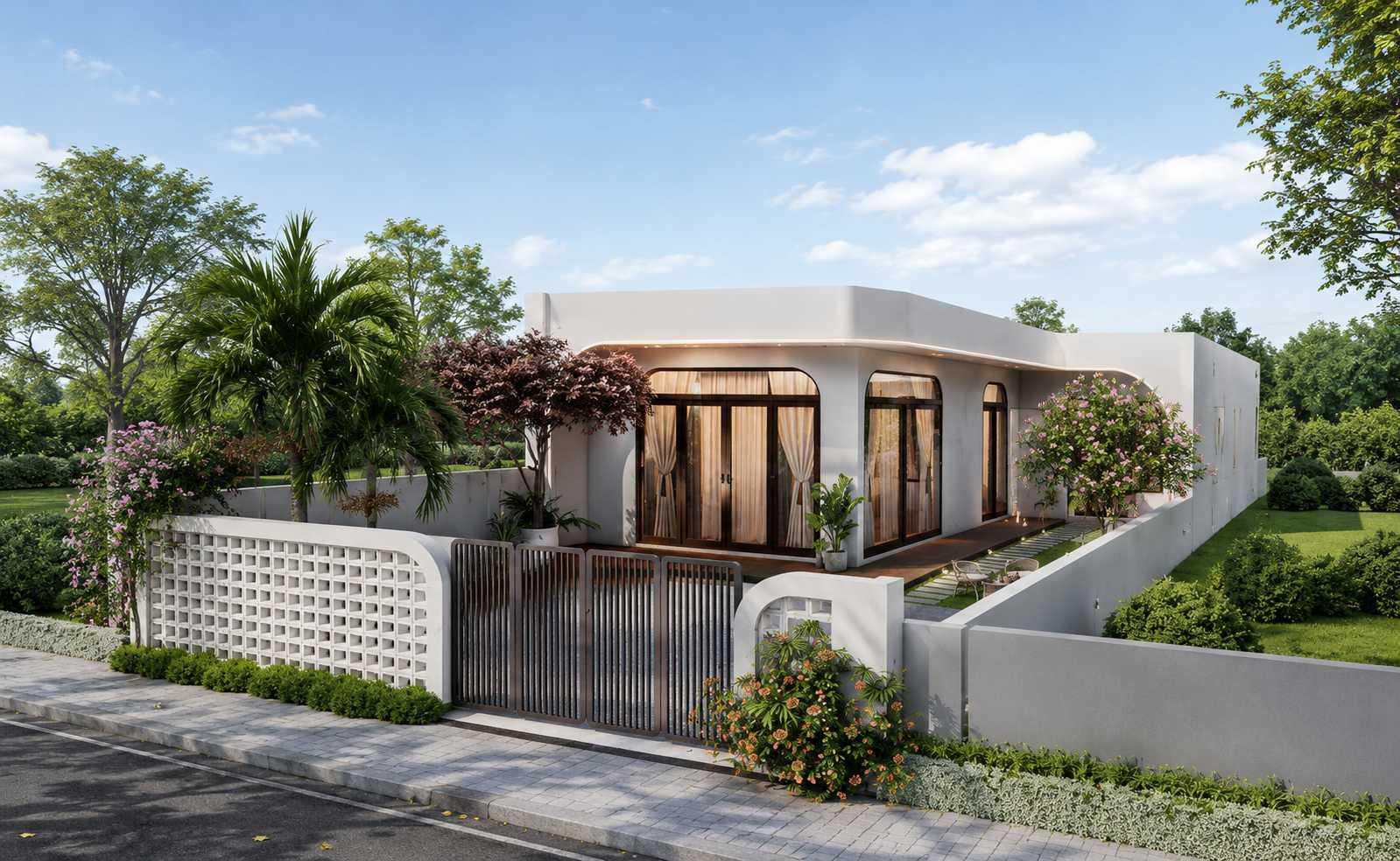Mẫu thiết kế nhà cấp 4 diện tích 6x25m kết hợp không gian vườn cây và tiểu cảnh rộng rãi