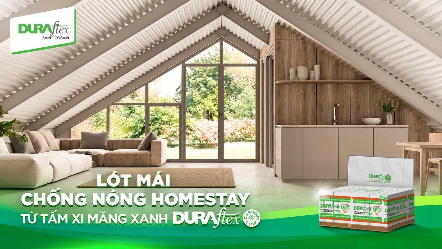 Lót mái chống nóng homestay từ tấm xi măng xanh Duraflex 