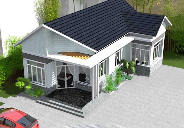 Mẫu nhà cấp 4 mái tôn chữ L tạo khoảng sân bên hông thuận tiện cho sinh hoạt ngoài trời (Nguồn: Internet)