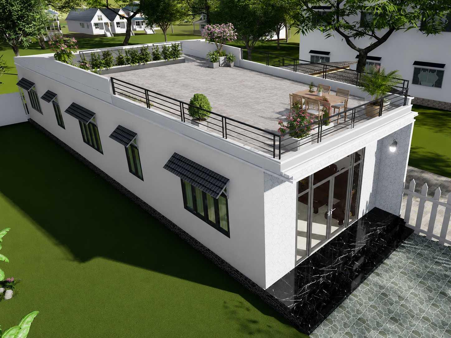 Góc nhìn toàn cảnh nhà cấp 4 diện tích 5x15m thiết kế sân thượng rộng rãi