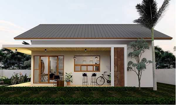 Phối cảnh mặt tiền nhà cấp 4 ngang 8m kết hợp tiểu cảnh sân vườn đẹp mắt (Nguồn: Internet)