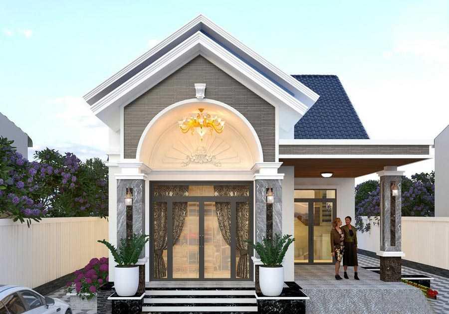 Phối cảnh mặt tiền mẫu nhà cấp 4 ngang 8m chữ L sang trọng, ấn tượng (Nguồn: Internet)