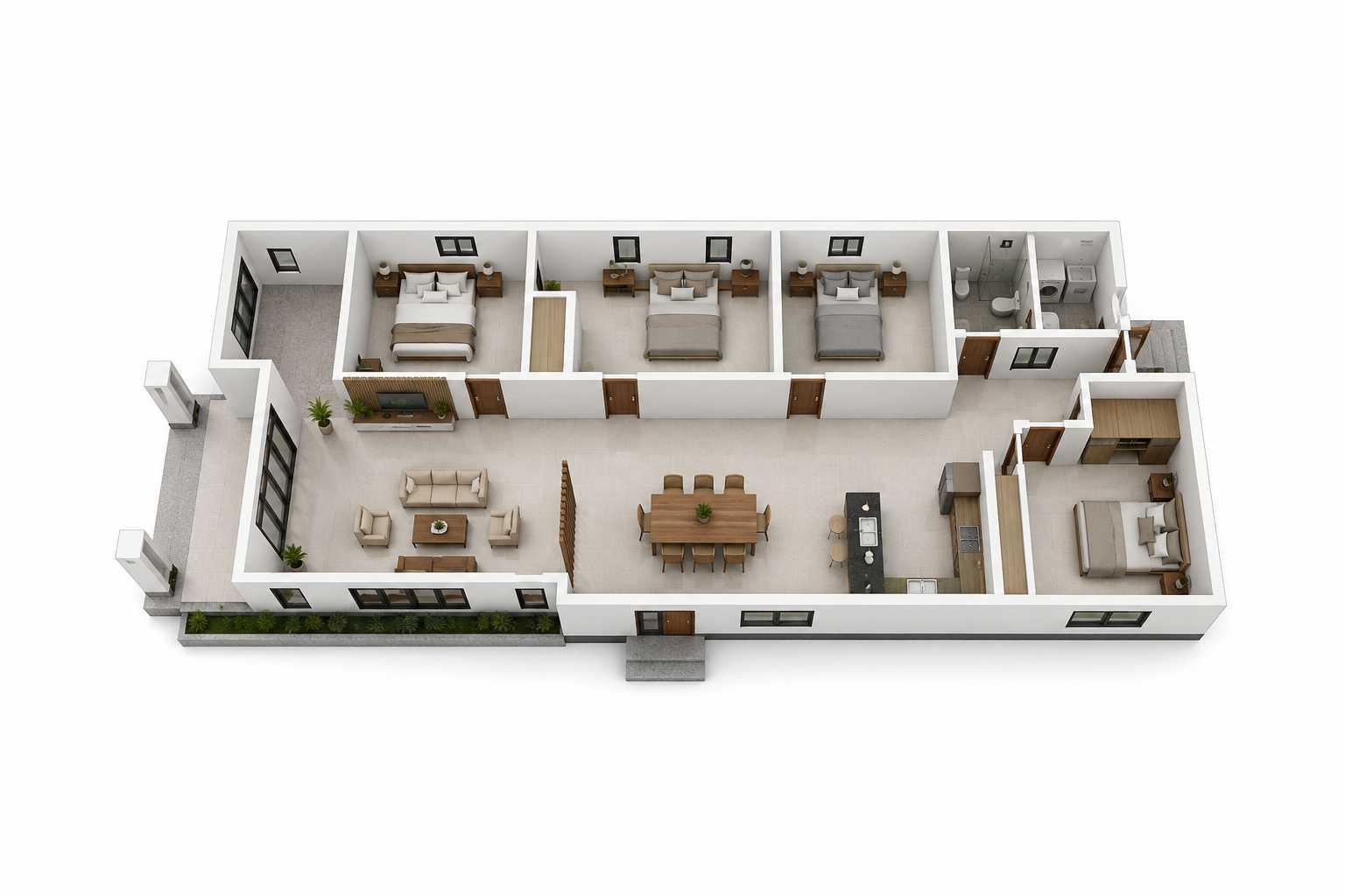 Sơ đồ bố trí mặt bằng nhà cấp 4 ngang 8m dài 20m khoa học, tiện nghi