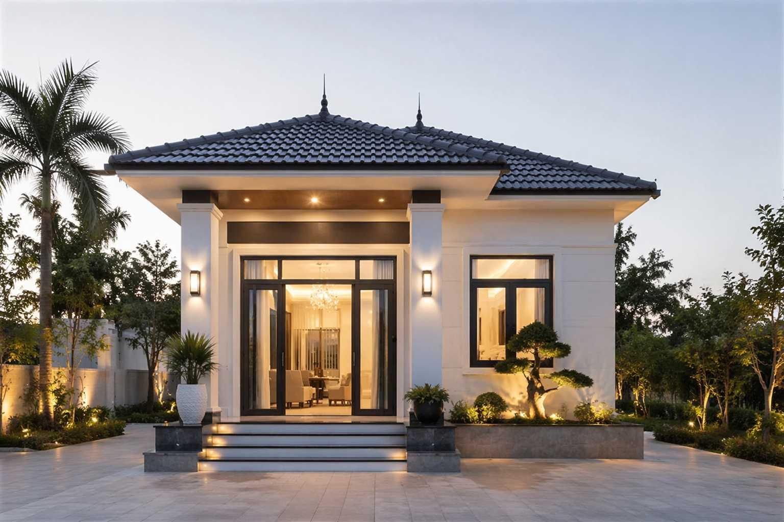 Thiết kế nhà mái Nhật có gác lửng kết hợp cửa sổ phía trước giúp bổ sung ánh sáng cho không gian bên trong