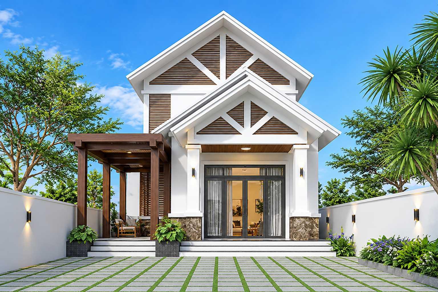 Thiết kế nhà mái tôn lệch có gác lửng giúp tận dụng chiều cao và tạo điểm nhấn kiến trúc