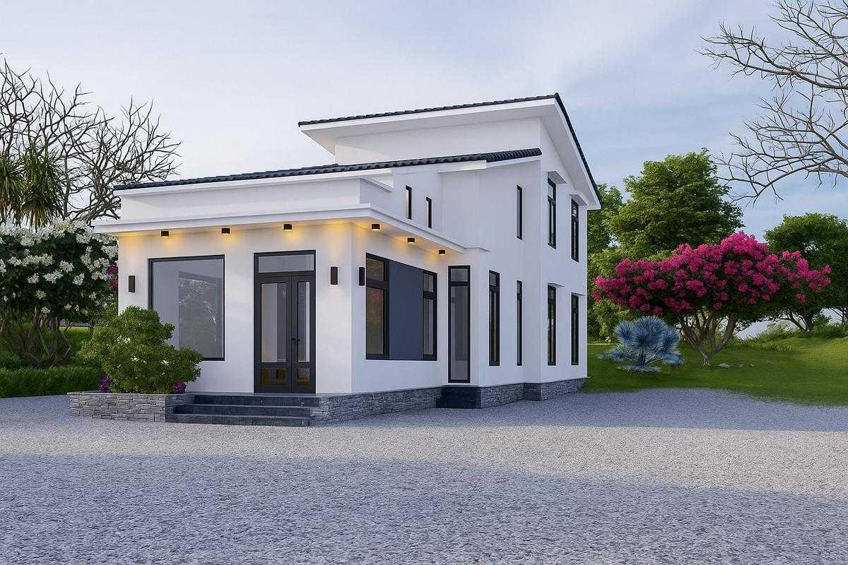 Khoảng sân rộng phía trước nhà cấp 4 gác lửng mái tôn phù hợp để xe, trồng cây,... (Nguồn: Internet)