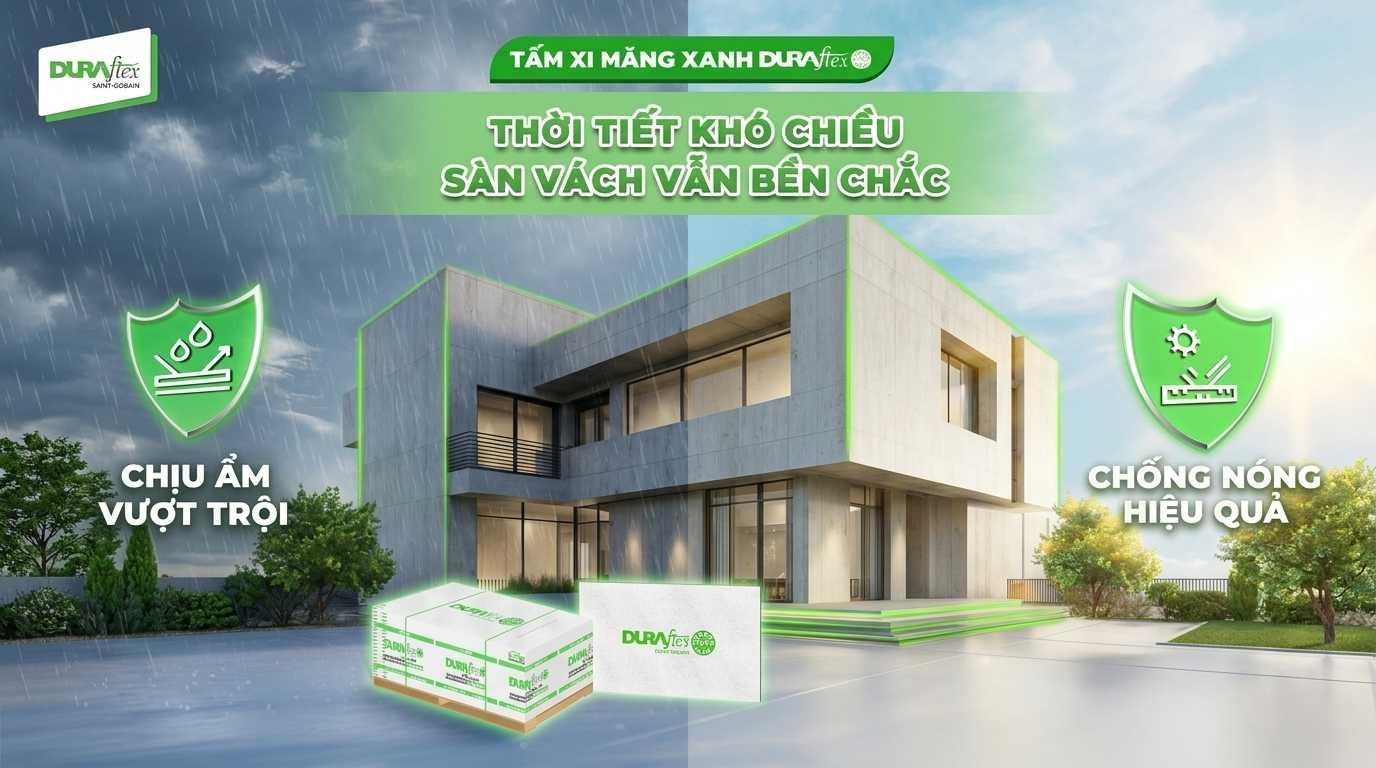 Tấm xi măng xanh Duraflex, thời tiết khó chiều tấm vách vẫn bền chắc