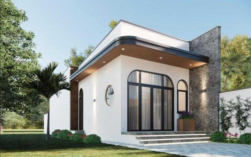 Hệ đèn hắt sáng kết hợp với hệ đèn trần hiên trước giúp nhà cấp 4 gác lửng mái tôn trở nên lung linh hơn (Nguồn: Internet)