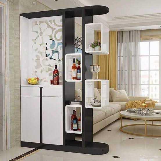 Mẫu vách CNC màu sáng tạo điểm nhấn nhẹ nhàng cho phòng khách liền bếp hiện đại