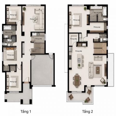 Bản vẽ nhà 2 tầng 5x15m với 4 phòng ngủ tối ưu diện tích