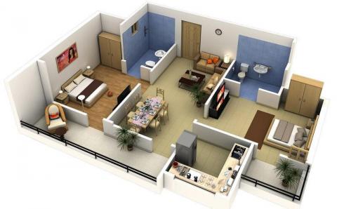 Mẫu nhà cấp 4 5x20 2 phòng ngủ tối giản